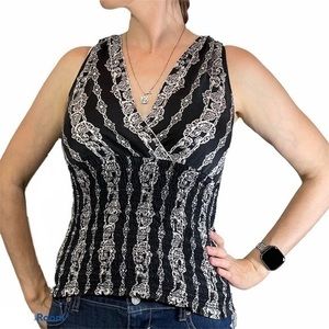WHBM Silk Floral Chain Black Blouse Small
